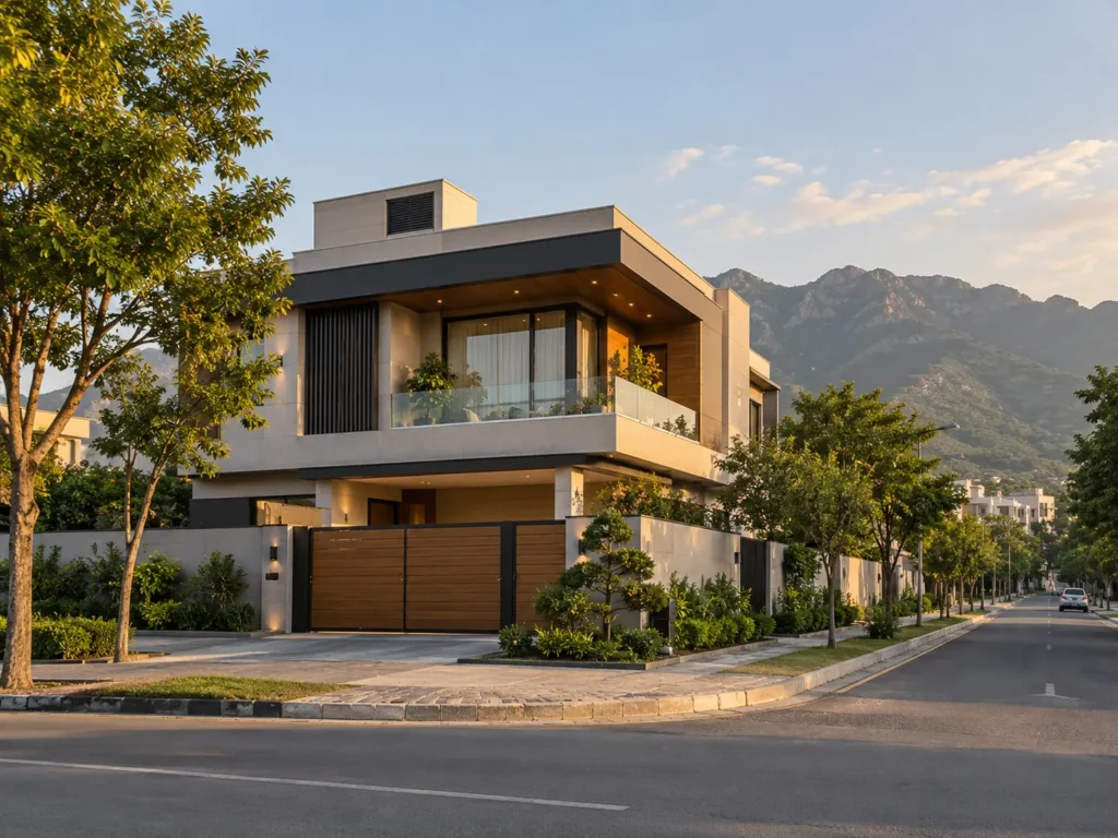 Completed 1 kanal house with lawn built by CUBE Design & Construction