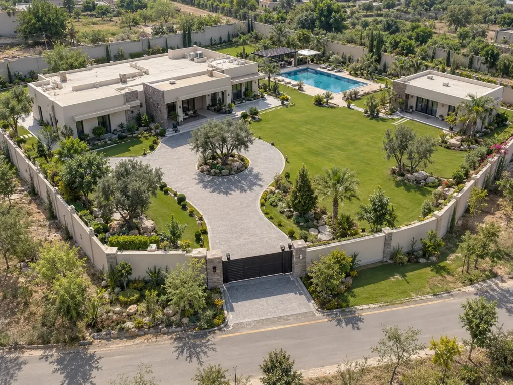 Farmhouse design layout on a kanal plot in Islamabad with guest annex and lawn
