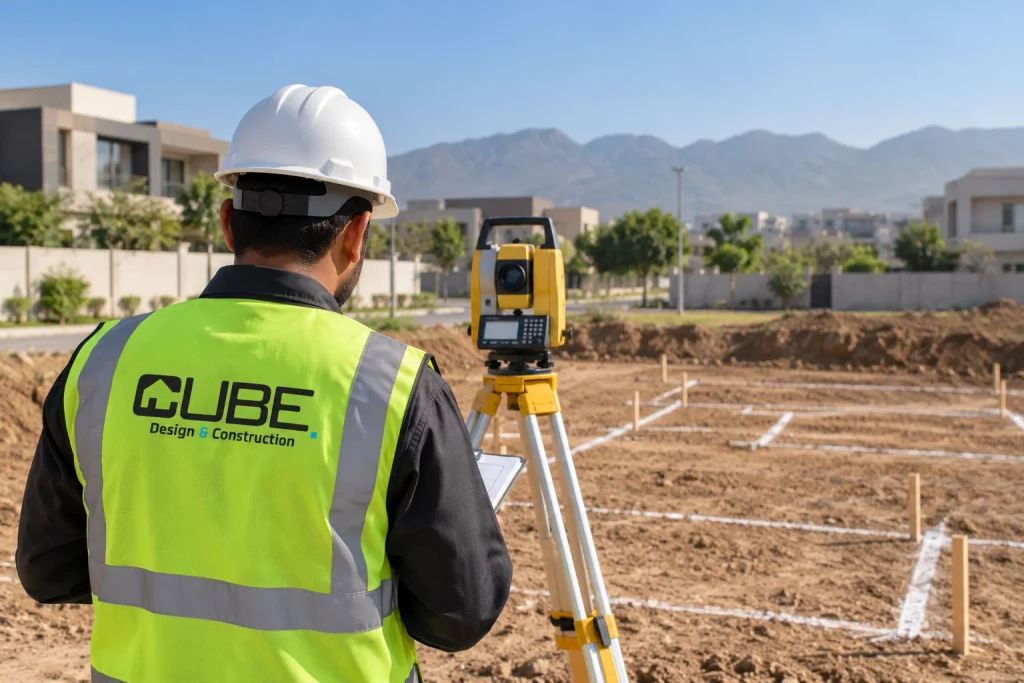 Surveyor at a Mountainview Construction Site